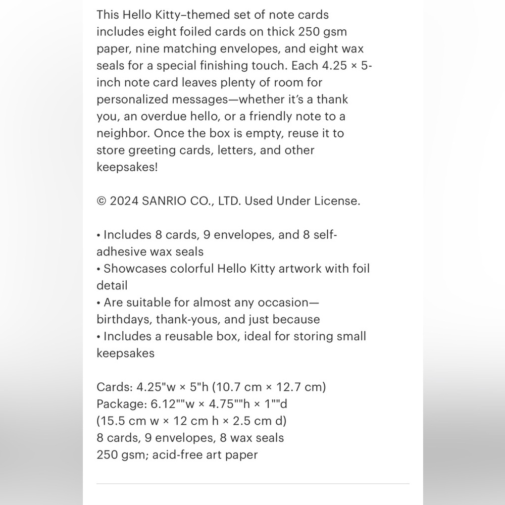 Hello Kitty Notecard Set - Picture 2 of 3